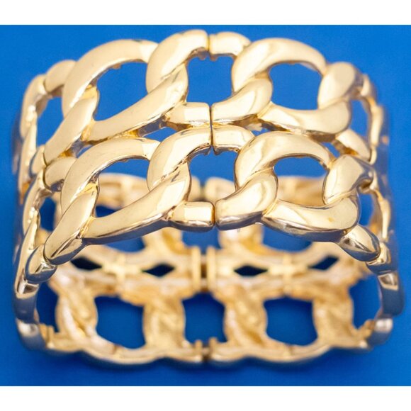 8 inch, Vintage Double Curb Chain Stacked Gold Tone Bangle - DX9 - Picture 2 of 3